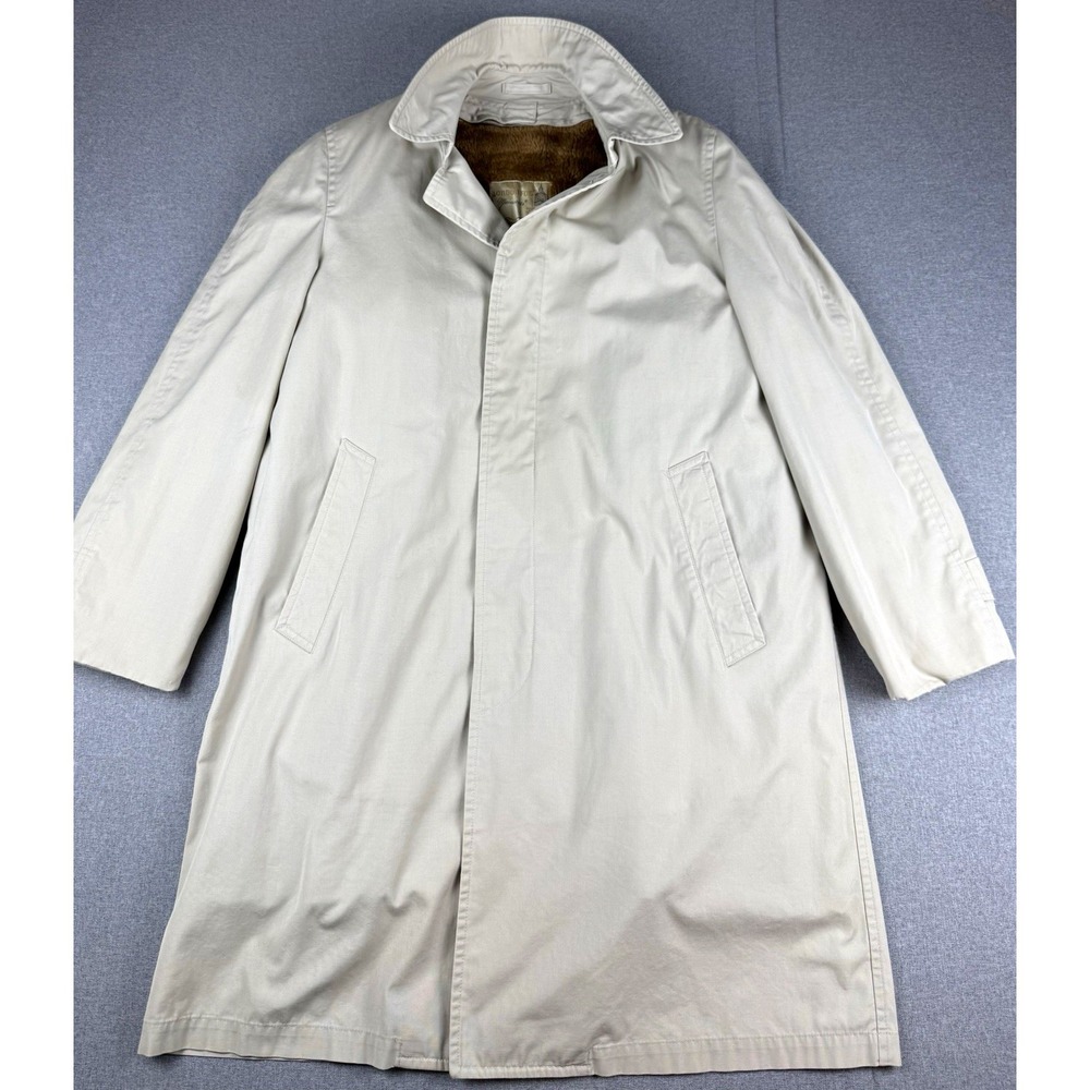London Fog Maincoat Mens 38 Long Beige Raincoat Removable Liner Trench Vintage